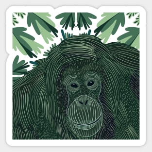 Friendly Green Orangutan on Abstract Leaves Sticker